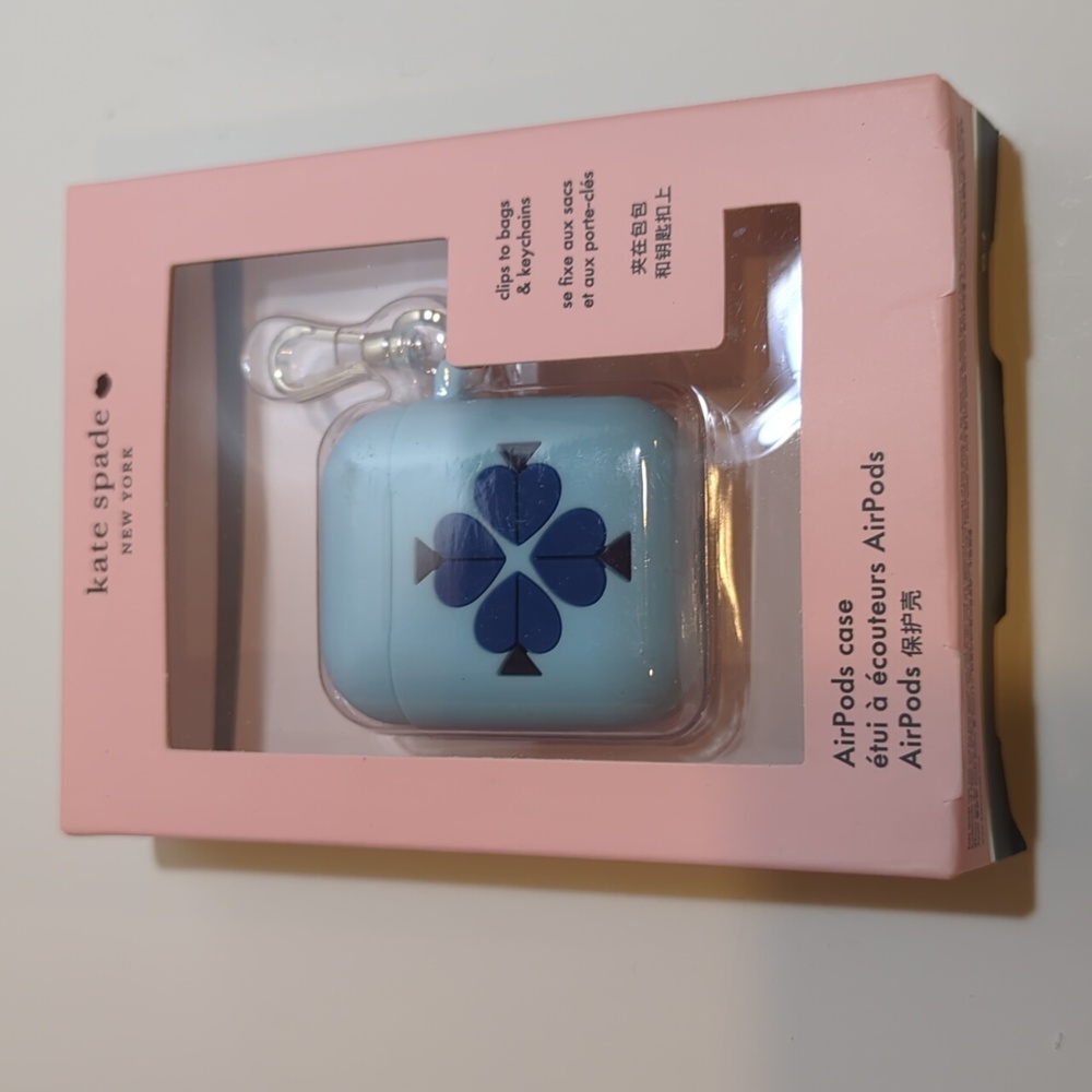 kate spade AirPods case clips to bags keychains NEW Spade theme in Blues NEW